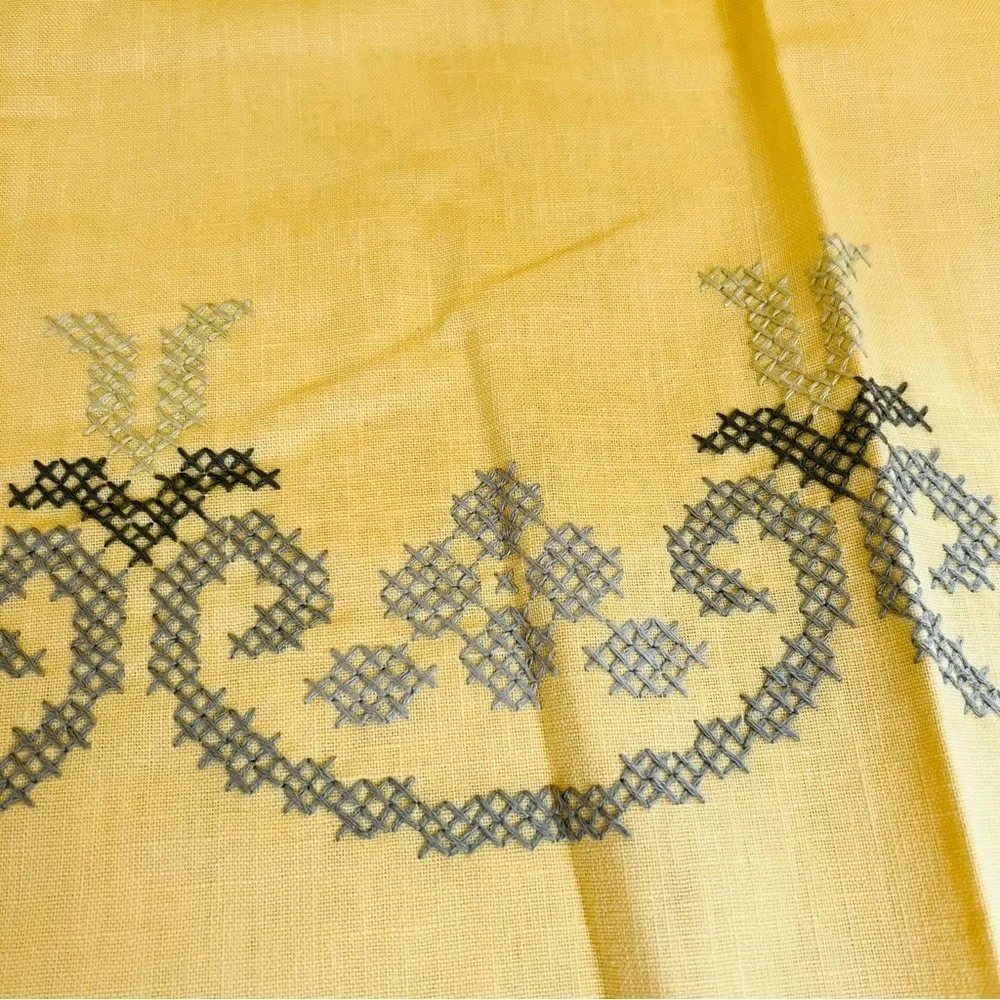 70”x50” Handmade Hand Embroidered Linen Tablecloth.
